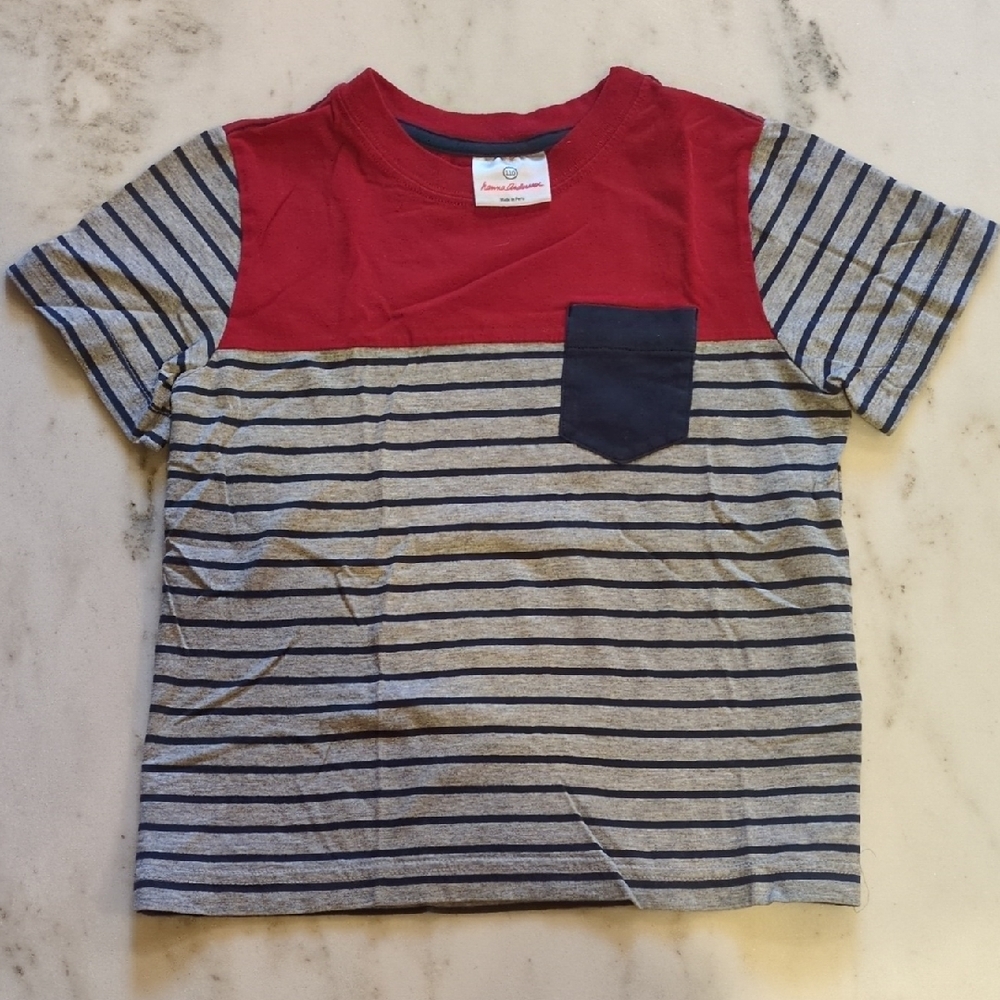 Hanna Andersson Colorblock Striped Pocket Tee 110 (5) Patriotic